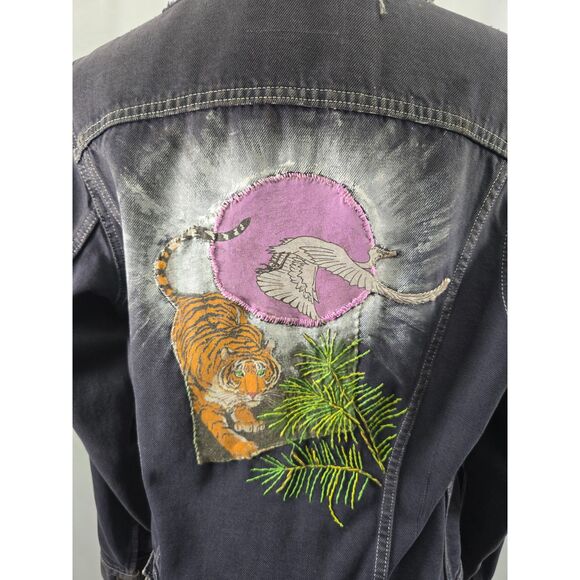 Custom Distressed Jean 90s Grunge Patchwork Painted Denim Levis Trucker Jacket - Picture 3 of 15